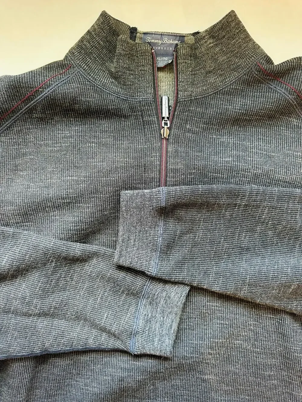 Tommy Bahama Men's Reversible Flipside 1/4 Zip Pullover Sweater Grey XL